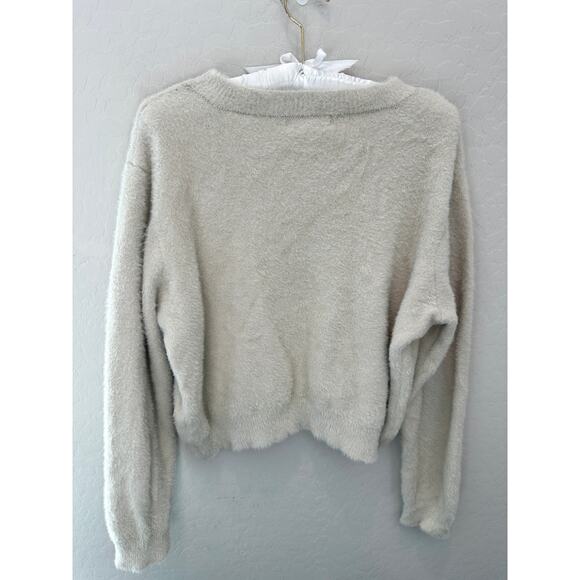 DOWNEAST | Beige Neutral Cozy Fuzzy Crewneck Cropped Everyday Sweater | Medium - Picture 4 of 6